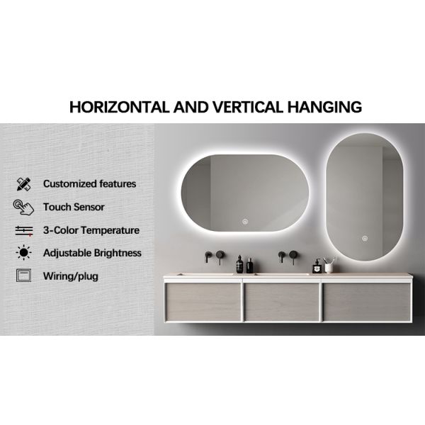 Defogger LED Lighted Bathroom Mirror , Arched Backlit Mirror Customized Logo