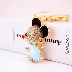 Metal Year Of The Rat Keychain 6cmx3.6cm Size Rhinestone Material