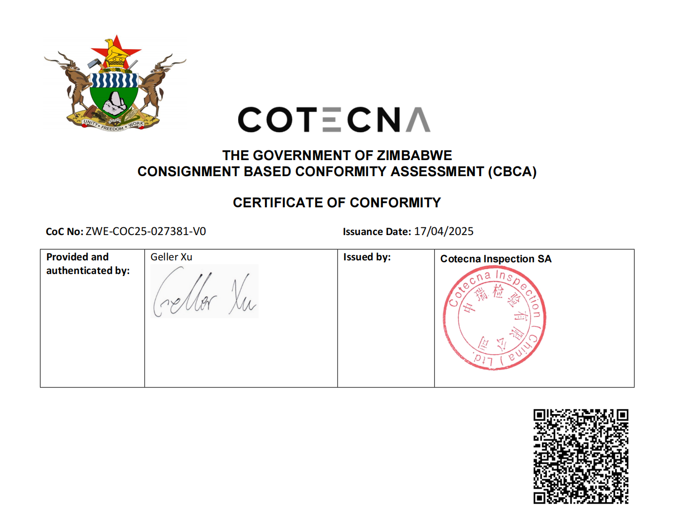 Jiangmen Songfeng Import and Export Co., Ltd. Certifications