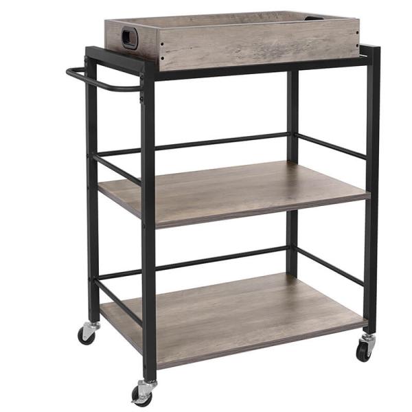 Grey Color Rolling Cart, Serving Cart with Removable Cart, Unique Kitchen Trolley Cart, LRC072B02