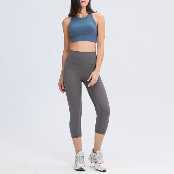 7/8 High Waisted Yoga Leggings Tummy Control Moisture Wicking Mint Green