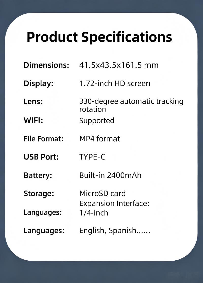 DLC M105 4K Ultra HD Gimbal Camera 330 Auto Rotation 18X Zoom 1.7 Inch Touchscreen WiFi 31 Filters Travel Sports Vlogging