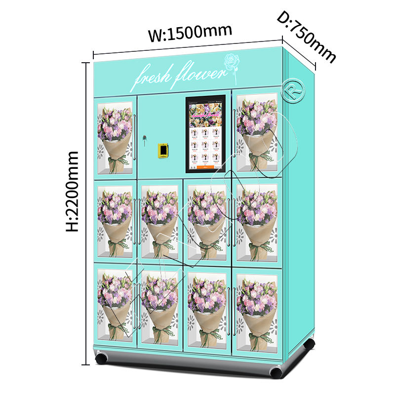 Haloo vending machine supplier double-layer glass anti fog stainless steel fully automatic 10 lockers flower vending machine