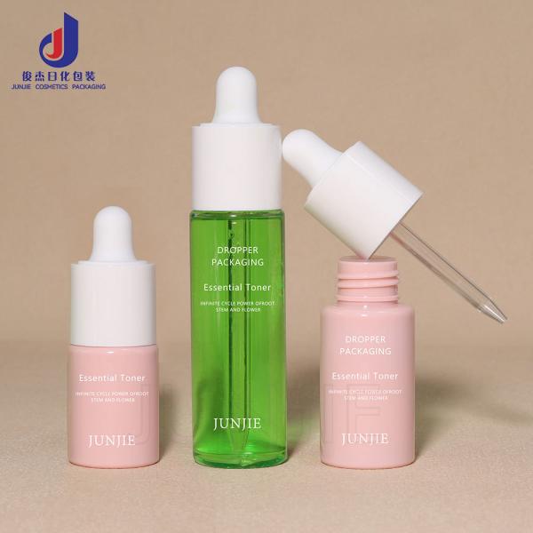 Logotipo personalizado Envase de cuidado de la piel de plástico de lujo 20ml 30ml 60ml 1oz Serum de cara plana helado Goteador de aceite esencial Botella negra