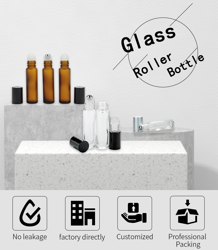 10ml Glass Roller Bottle Amber/ Clear Glass Roll On Bottle Designed with Leak Proof Steel Roller Ball for Essential Oil and Fragrance