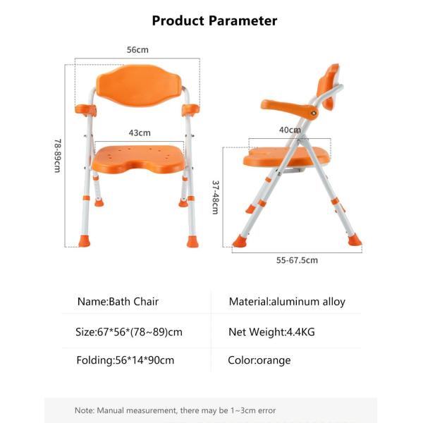 Foldable Bathroom Chair For Elderly 67*56* 78-89cm Medical Shower Chair Wrapped Backrest