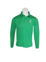 Camisas longas da luva dos homens 180gsm verdes com o colar da lapela do bordado