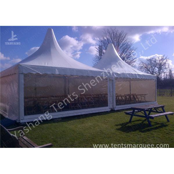 Out side Clear PVC Fabric Wall high peak tent rentals , Pagoda Party wedding reception tents