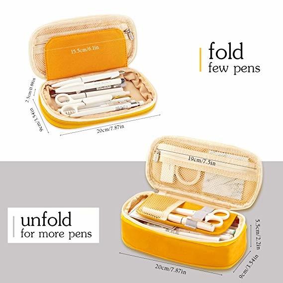 Big Yellow Zipper Pencil Bag Holder Box High Capacity Multi Functional