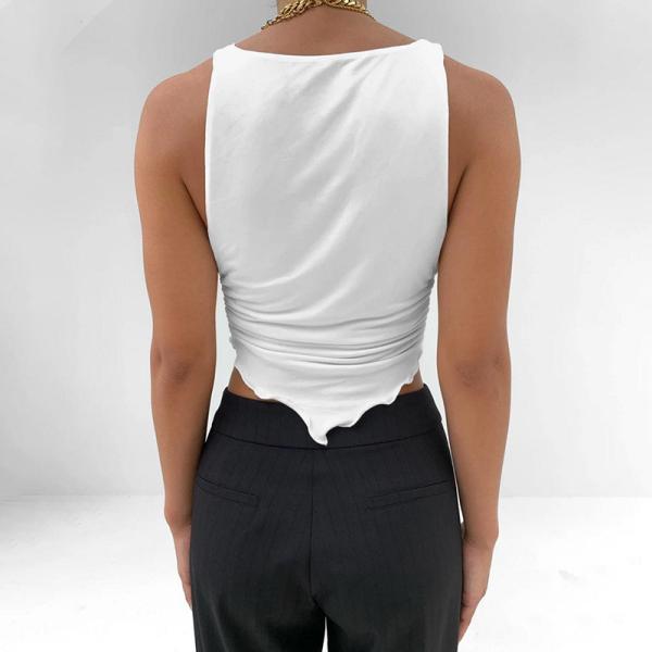 Ruffled Diamond Hem Slim Ladies V Neck Tank Top Sleeveless