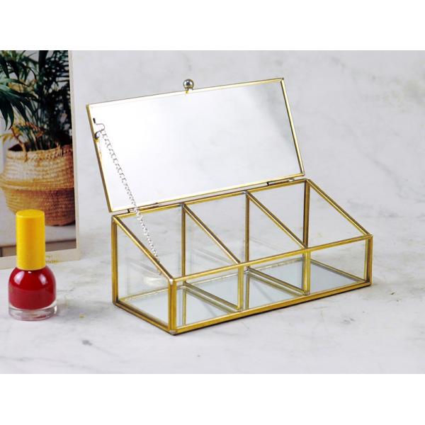 Silver Copper edge three-panel jewelry candy earning box Ring ear studs Storage flower gift Glass cover