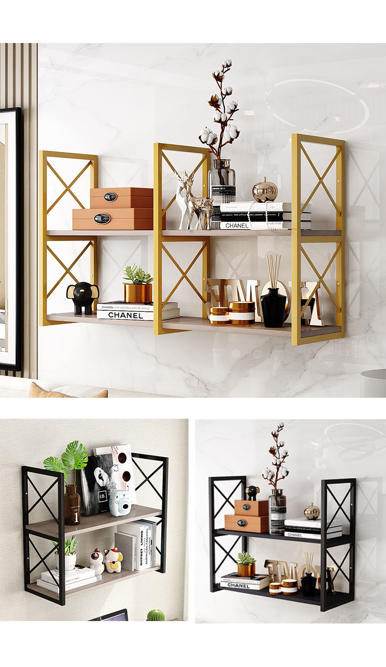 2 Tiers Golden Wooden Floating Wall Mount Shelves for Bedroom Moon Nordic Wall Shelf