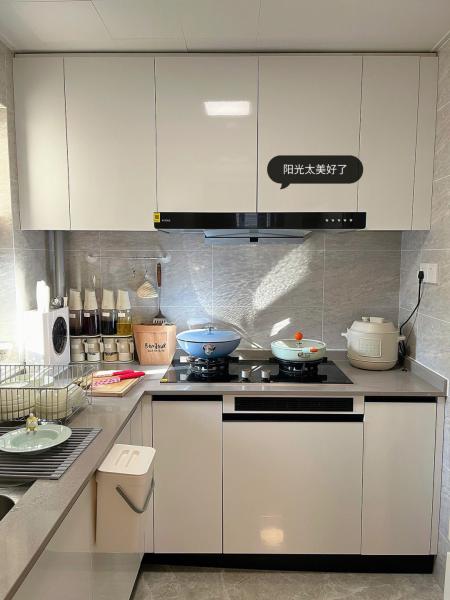 Contemporary HPL Fireproof Kitchen Cabinet Set with Brass and Soft Closing Sliders Blum Hinges