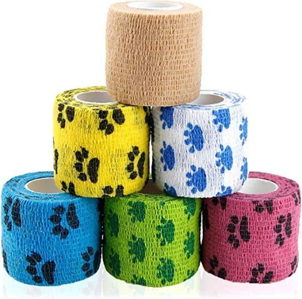 Vente en gros de produits autoadhésifs non tissés élastiques pour animaux de compagnie enveloppement de patte de chien pansement de patte de chien pansement cohérent