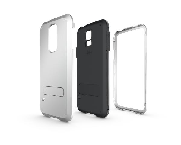 3-in-1 case for Samsung S5, unique design with stand, silver color, strong protection