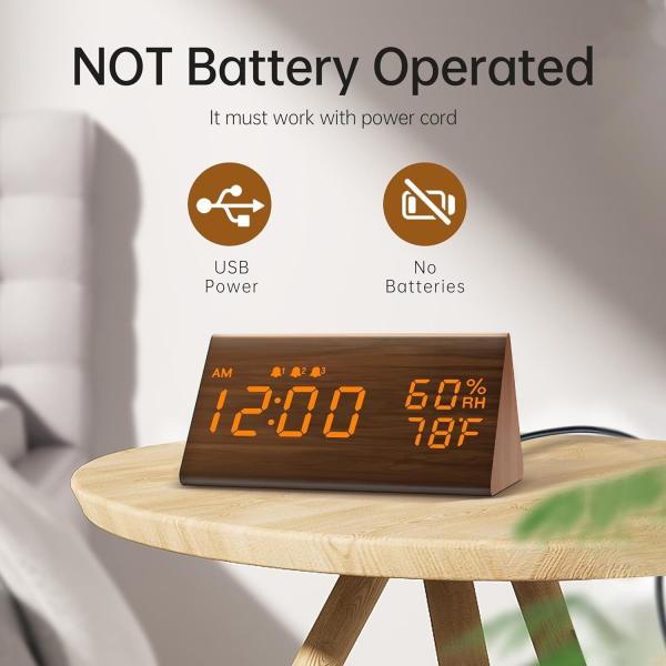 Environmental Brown 3 Alarm Settings Multifunctional Wooden Electronic Led Time Display Alarm Clock