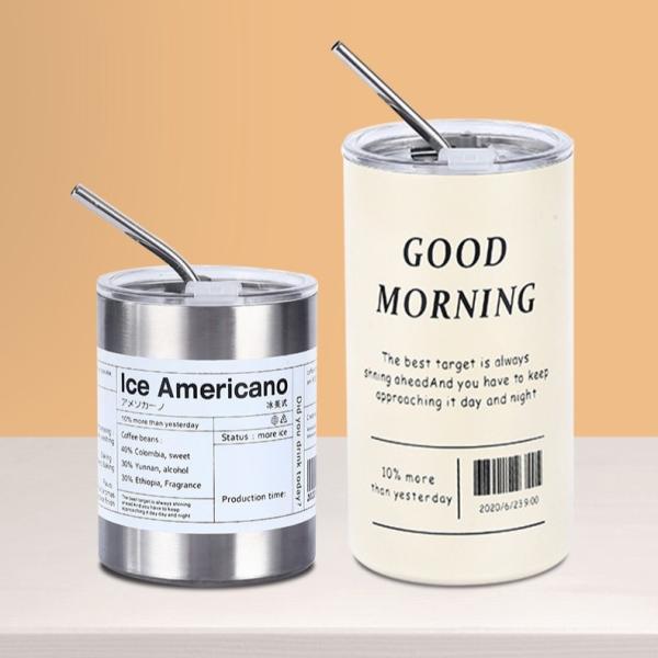 Creative Iced Americano Insulated Tumbler Coffee Cup , Stainless Steel Tumbler With Lid And Straw Travel Coffee Mug For Men Women