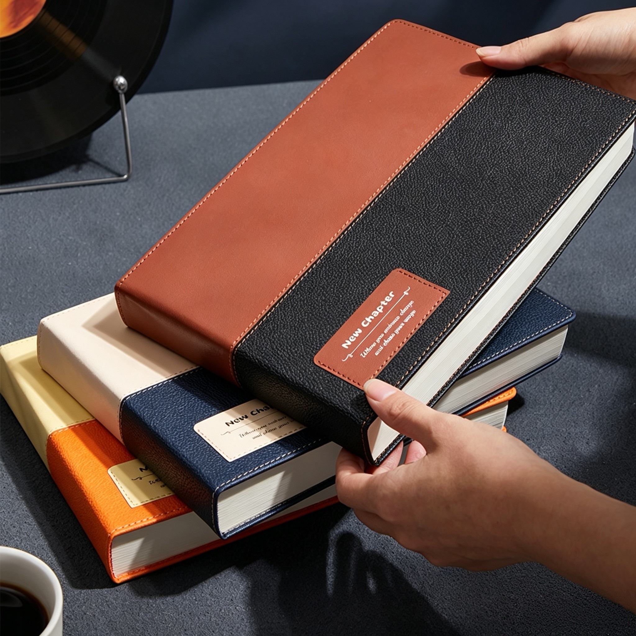 Two-Tone PU Leather Hardcover Notebook Journal With Back Pocket