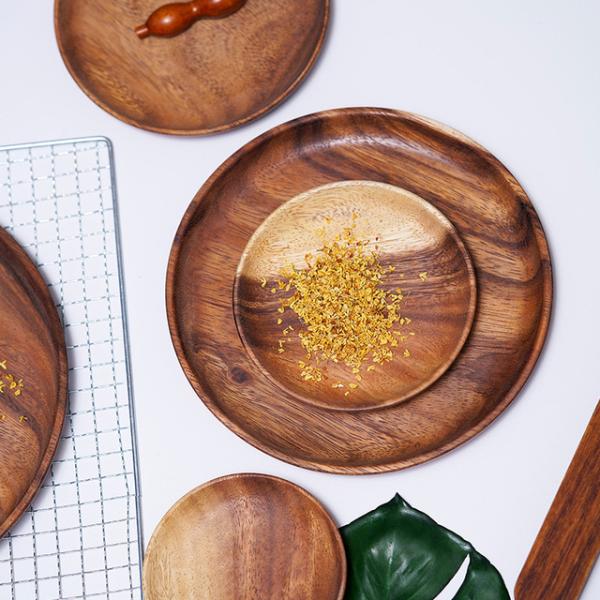 5pcs/Set Wooden Serving Plates 15cm 18cm 20cm Acacia Wood Round Serving Platter