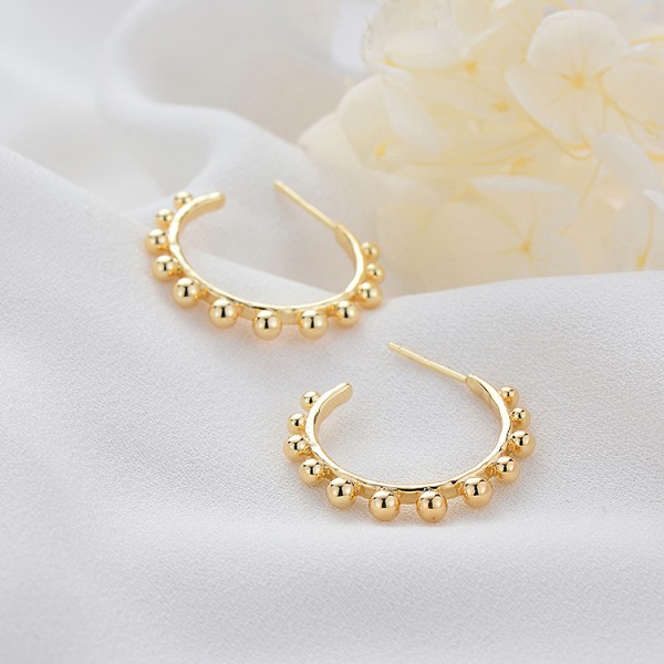 Wholesale 14K Gold Plated C Shaped Half Circle Women's Jewelry Earrings Vine Round Ball Beads Fashion Studs Earring