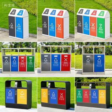 Custom 4-Compartment Stainless Steel Outdoor Trash Can with Customizable Logo for Parks and Municipal Streets