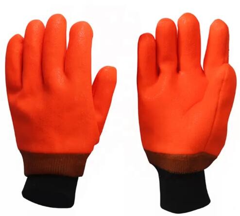 Orange PVC Coated Gloves 27cm Acid Resistant Cold Proof Chemical Protection Gloves