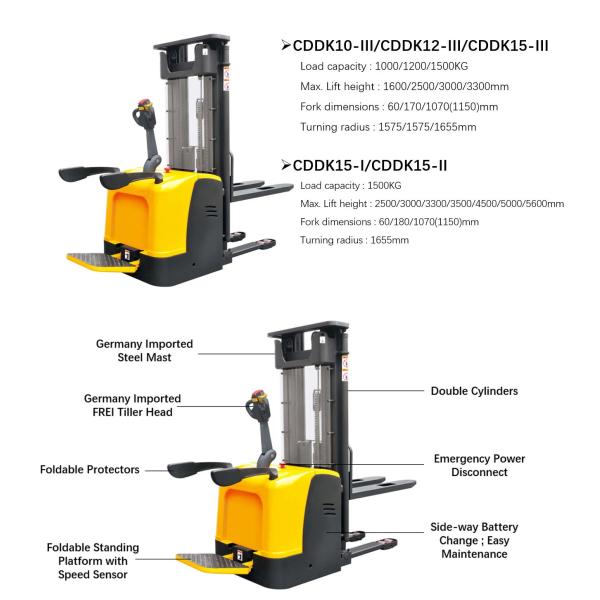 1600MM 1.2T Battery Operated Electric Pallet Stacker