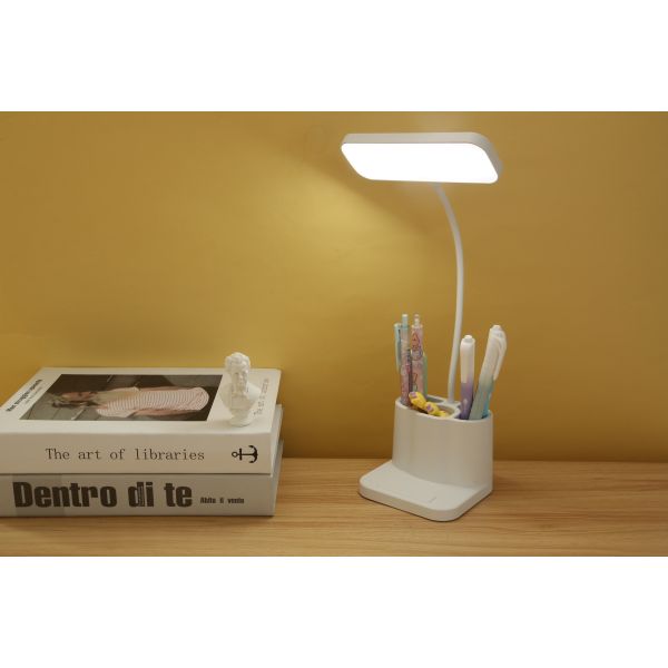 Modern LED Desk Lamp with USB Charging 3 Flexible Pen Holders Phone Holder Stepless Dimmable for Bedroom Study for Reading Room