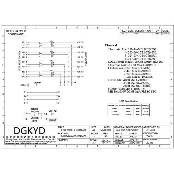 RJ45 USB Gigabit Integrated Filter Connector Ethernet Transformer With Light Strip Isolation Shrapnel USB