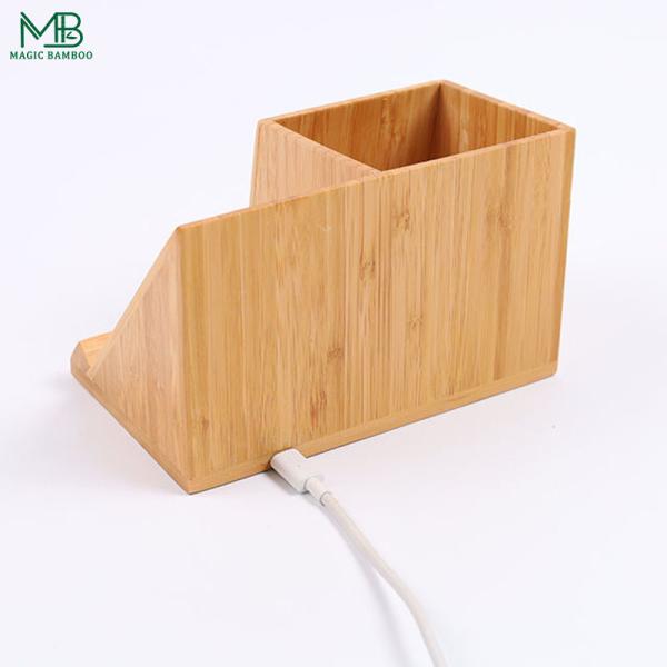 Bamboo Mobile Phone Wireless Charger With Pen Holder Simple