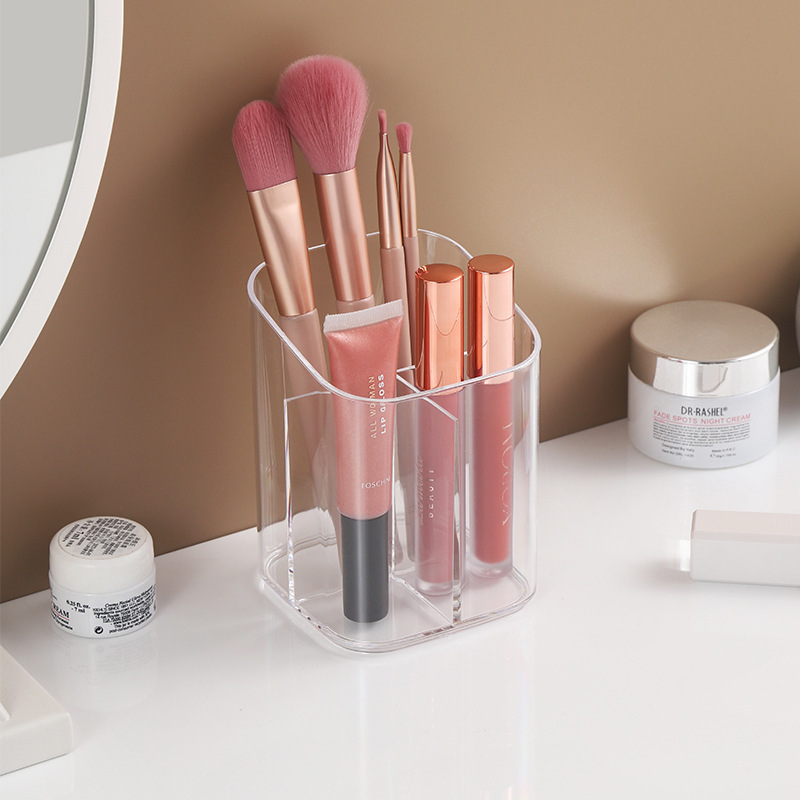 Simple Makeup Pen Storage Box Desktop Acrylic Transparent Brown Eyebrow Pencil Makeup Brush Lipstick Storage Bucket
