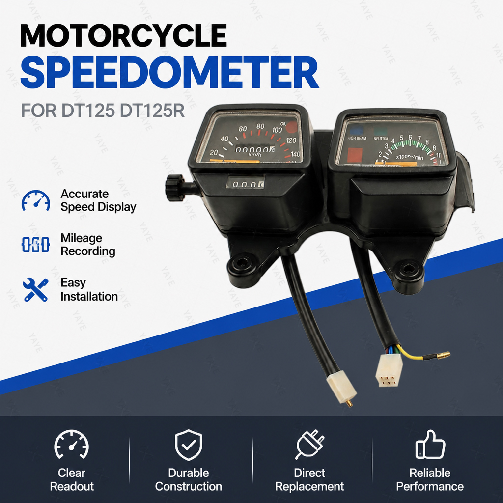 Instrument panel assembly for Yamaha Enduro DT125/DT125R motorcycles, including speedometer and tachometer, retro dual-gauge motorcycle instrument panel.