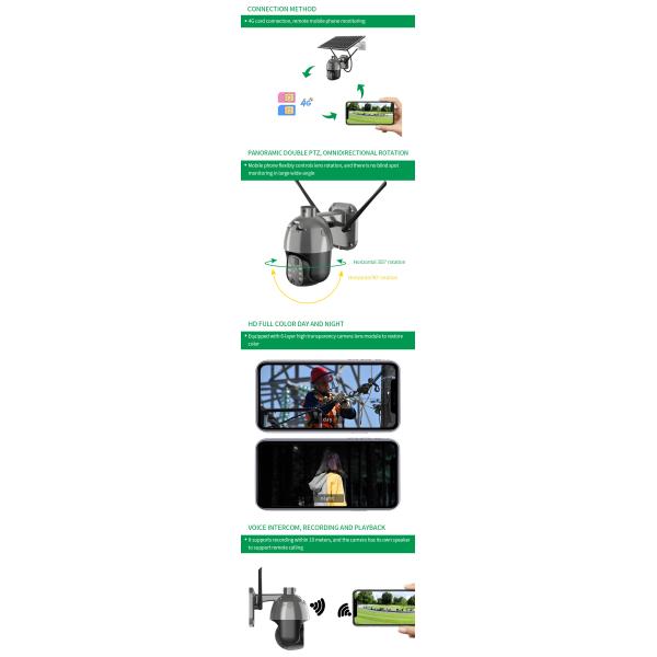 OEM ODM Low Power Solar Energy Power Battery Wireless Alert PTZ Micro 5mp Security CCTV Camera With Solar 4G Sim Wireless