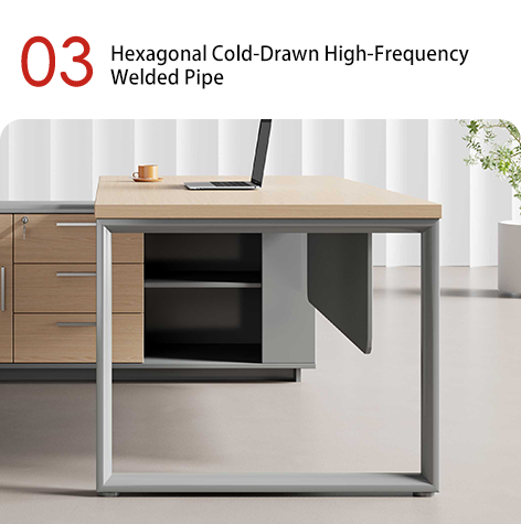 Myidea Solid Wood L-Shaped Executive Desk with Sub Cabinet and Multiple Steel Feet for Office Building