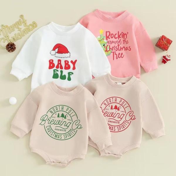1 Pcs Custom Tag Christmas Cotton Romper Spring Autumn Newborn Infant Toddler Boys Girls Clothing Long Sleeve baby Cloth