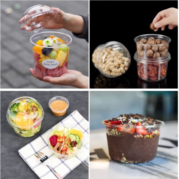 Disposable Clear PET Plastic Cups Cold Beverages Coffee Juice With Dome Lids