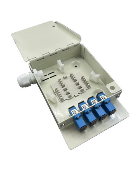 Caja de distribución de fibra óptica de 4 puertos para interiores FTTH, montaje en pared y escritorio, con adaptador SC/UPC