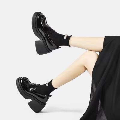 Fashion Black Flat Loafer Shoes With Heels Height 4CM