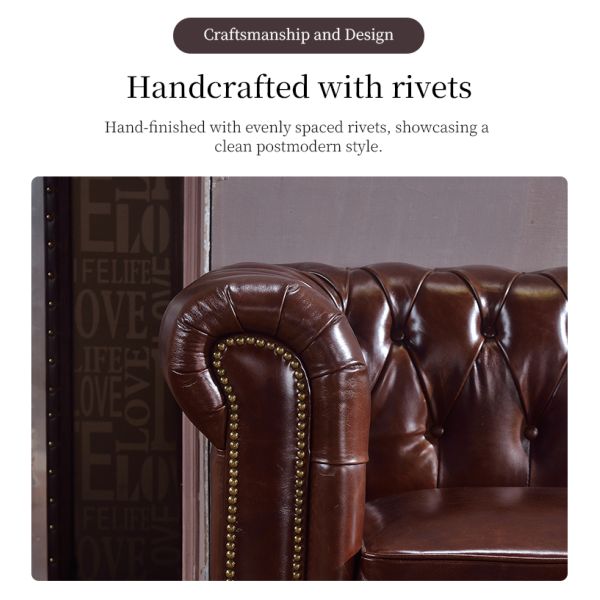 Nidea #8907 High Quality American Retro Chocolate Brown Chesterfield Leather Modern Sectional Couch 3 Seater Living Room Sofa Set Furniture