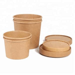 Taça de salada de papel kraft descartável personalizada com tampa para