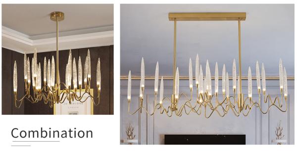 Rectangle Kitchen Chandelier for Living room Dining Room Luxury Crystal Candles ceiling hanging lights(WH-CY-188)