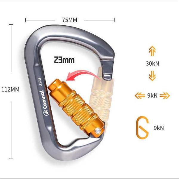 7075 Авиационный алюминиевый 30KN D форма карабинер для скалолазания для безопасности и спасения