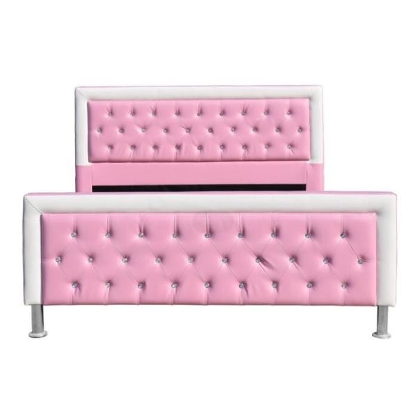 SF883 Pink Children Upholstered Bed Frame Faux Leather Double Size
