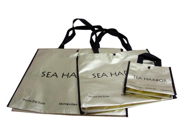 Customized  Non Woven Carry Bag Golden Fabric Silk Screen Printing Logo
