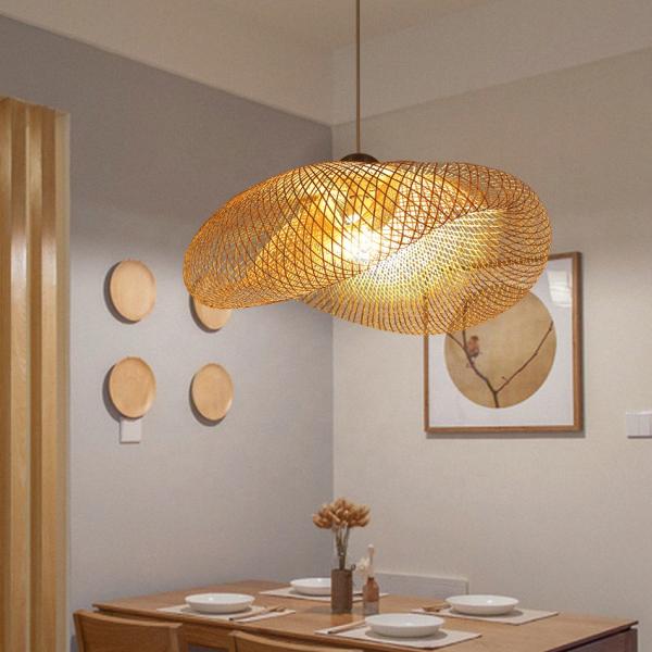 Art Bamboo Rattan 40w Vintage Pendant Lamps For Living Room