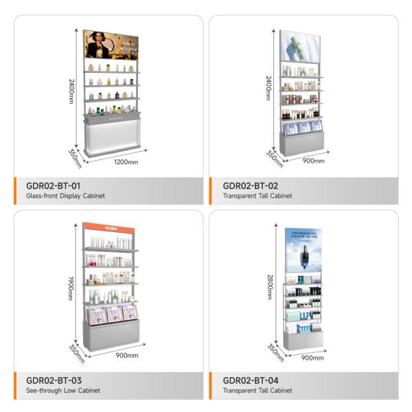 Skincare Display Rack Grey Oiled Wooden Skincare Cabinet With Led Lights For Multi-Functional Shop Counter And  Branded Display Stand