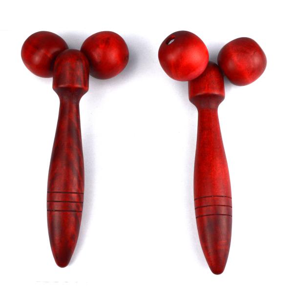 Red or Yellow Wooden Massage Roller for Face Therapy and Anti-Wrinkle Treatment