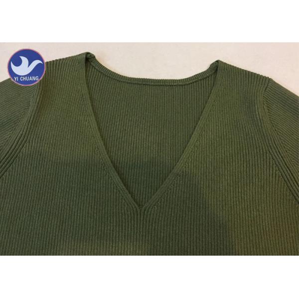 V Neck Short Sleeves Summer Womens Knitted Dresses Green Ribs Design Viscose Nylon