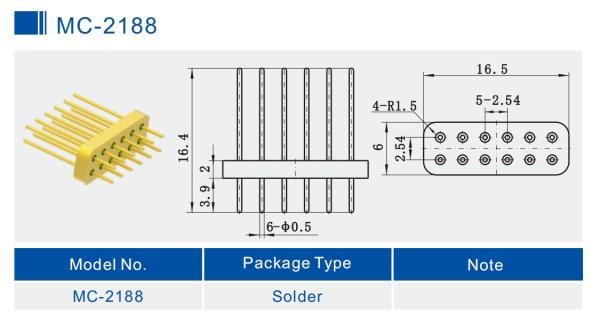 12-Pin  2-Row Hermetic Electrical Connectors Small Size Gold Wire Bonding MC-2188