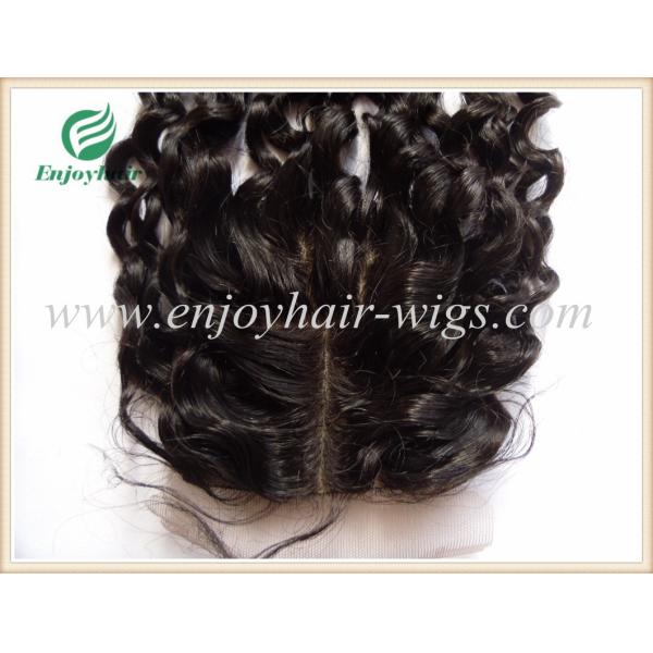 Silk top closure 4''x4'' peruvian virgin hair natural color deep wave 10''-24''middle part